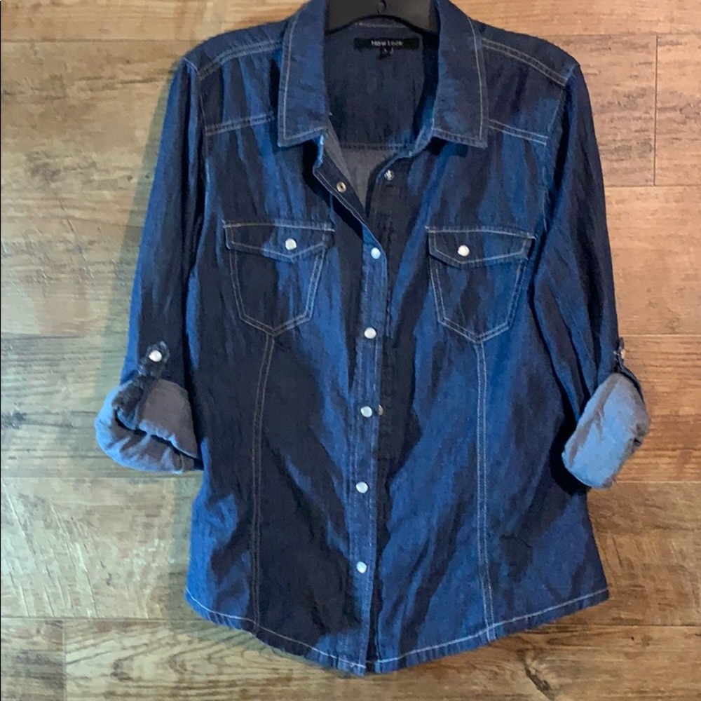 🔴 New look denim button shirt Large 3/4 sleeve